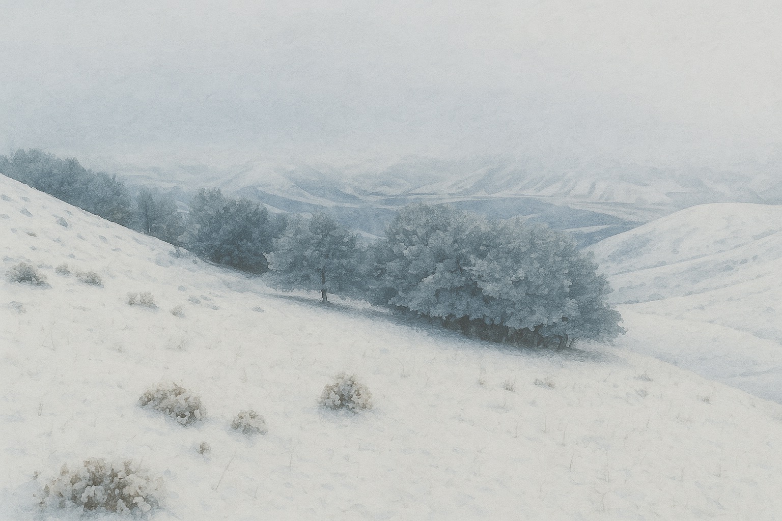 Ширакский хребет. Заснеженные и туманные окрестности Покрашенского перевала